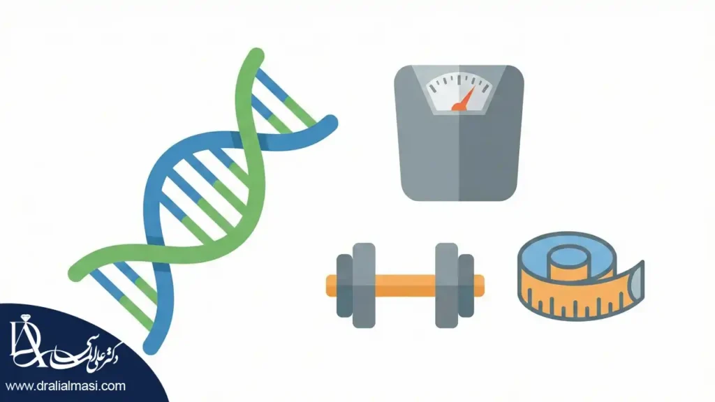تصویر آیکون های ترازو، دمیل، متر و dna