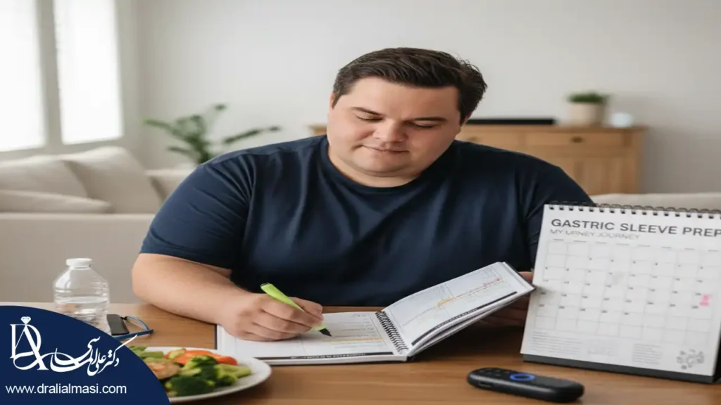 فردی در حال نوشتن برنامه غذایی  برای سپری کردن روزهای باقیمانده تا عمل